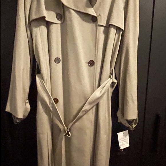 ANNE KLEIN LONG CLASSIC BELTED DOUBLE-BREASTED MILITARY TAN TRENCH COAT - Picture 1 of 4